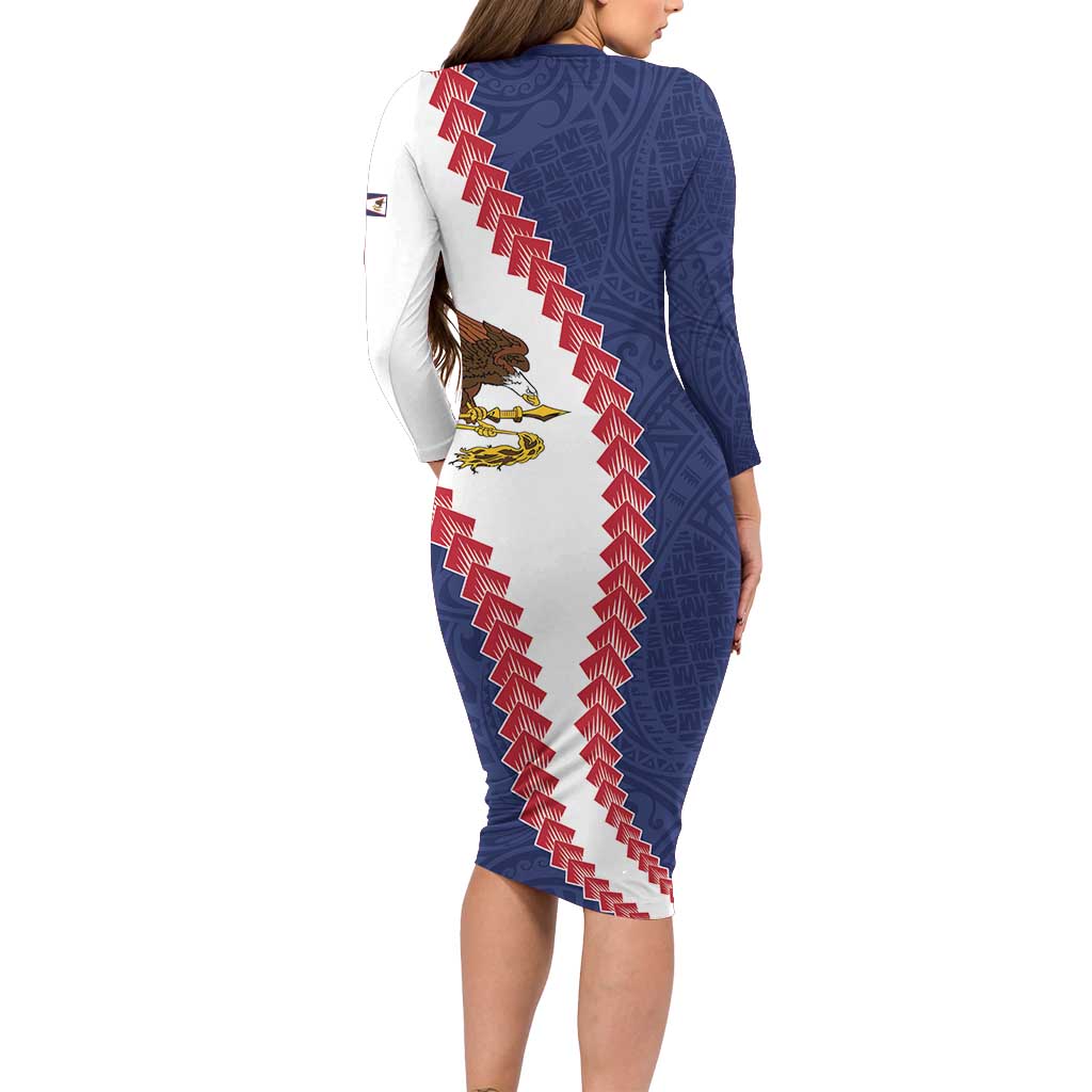 American Samoa Eagle Long Sleeve Bodycon Dress Polynesian Tribal Pattern Curve Style