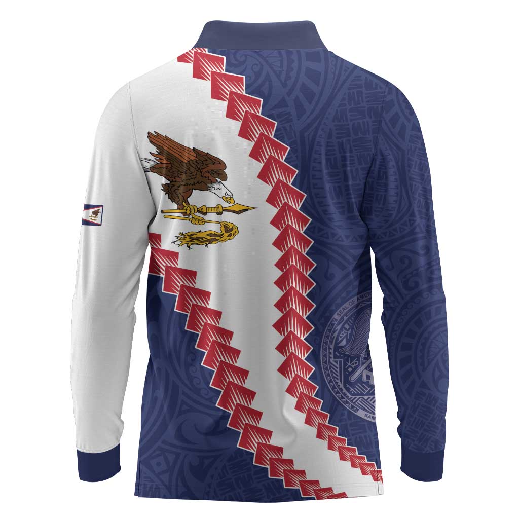 American Samoa Eagle Long Sleeve Polo Shirt Polynesian Tribal Pattern Curve Style