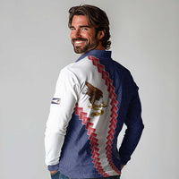 American Samoa Eagle Long Sleeve Polo Shirt Polynesian Tribal Pattern Curve Style