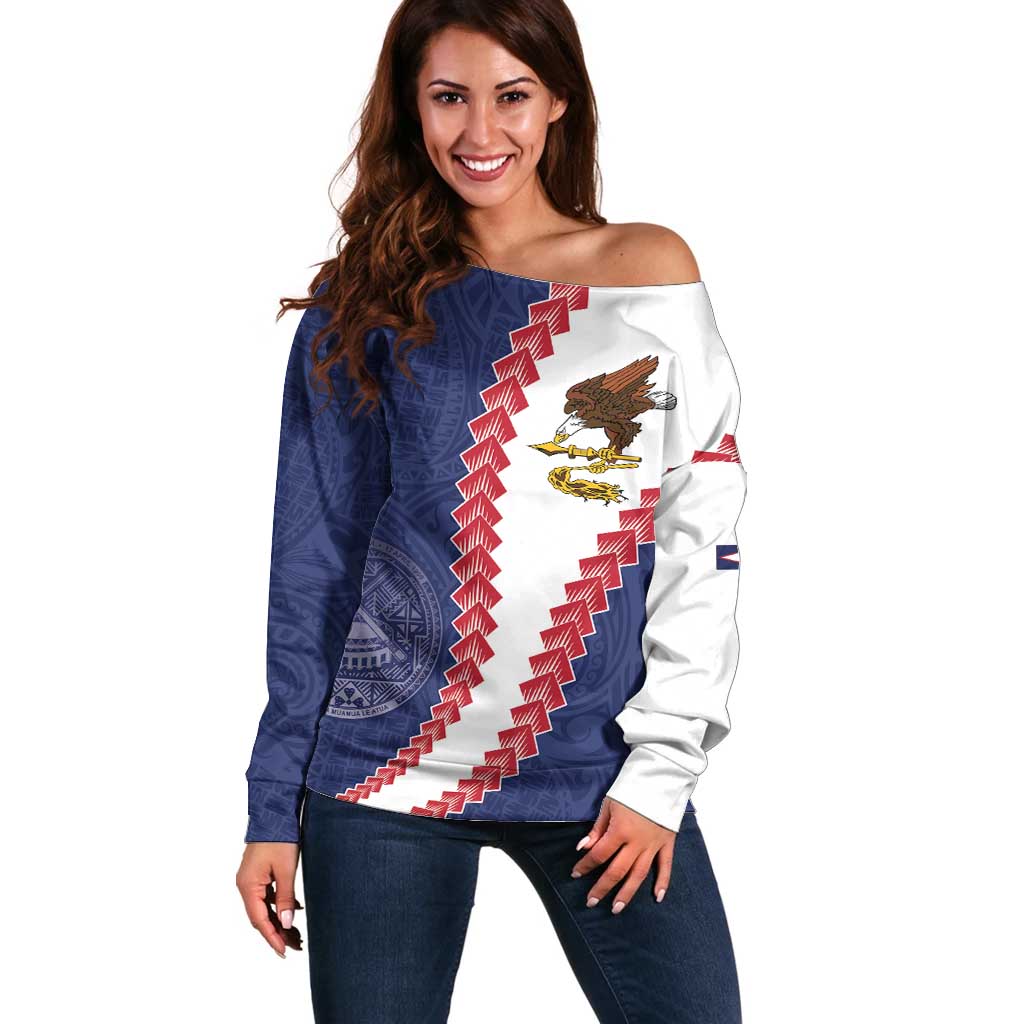 American Samoa Eagle Off Shoulder Sweater Polynesian Tribal Pattern Curve Style