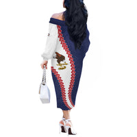 American Samoa Eagle Off The Shoulder Long Sleeve Dress Polynesian Tribal Pattern Curve Style
