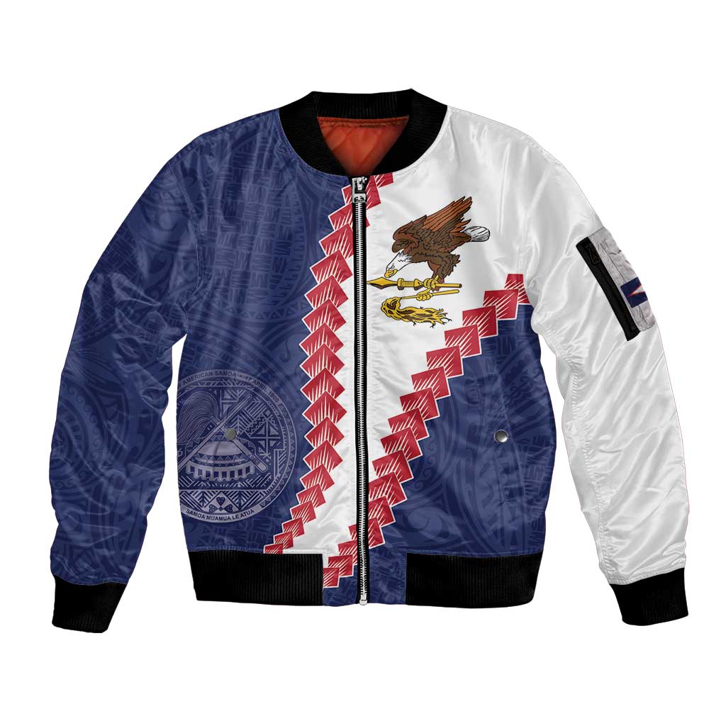 American Samoa Eagle Sleeve Zip Bomber Jacket Polynesian Tribal Pattern Curve Style