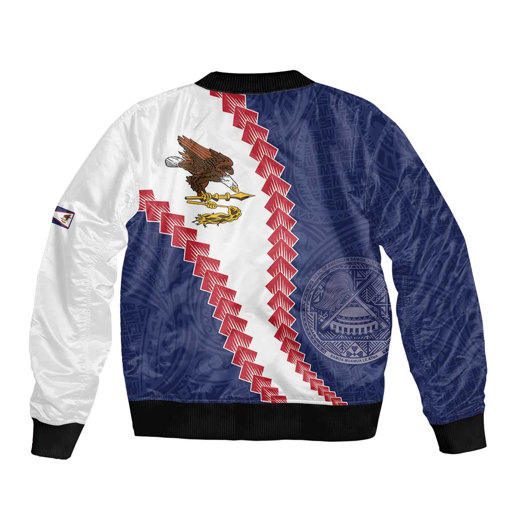 American Samoa Eagle Sleeve Zip Bomber Jacket Polynesian Tribal Pattern Curve Style