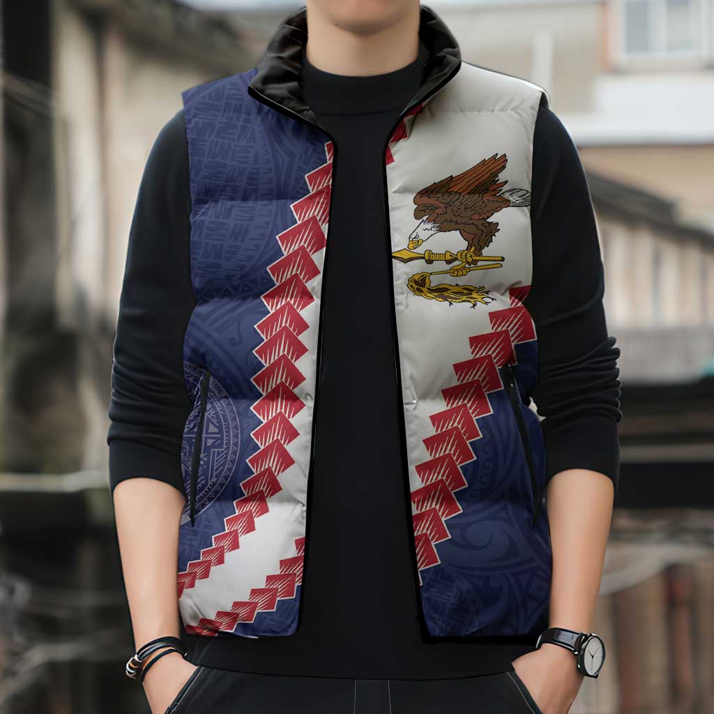 American Samoa Eagle Sleeveless Puffer Jacket Polynesian Tribal Pattern Curve Style