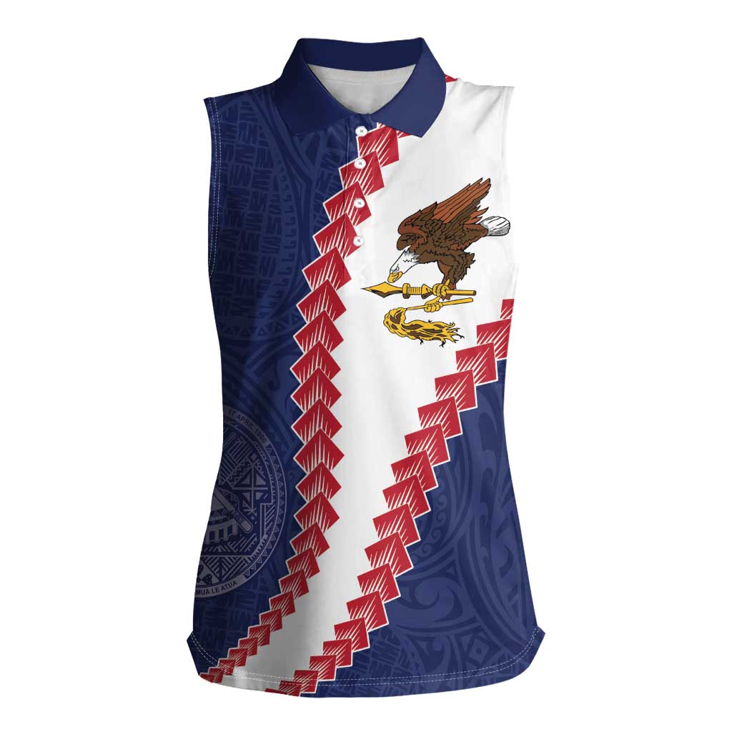 American Samoa Eagle Women Sleeveless Polo Shirt Polynesian Tribal Pattern Curve Style
