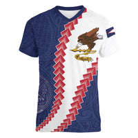 American Samoa Eagle Women V-Neck T-Shirt Polynesian Tribal Pattern Curve Style