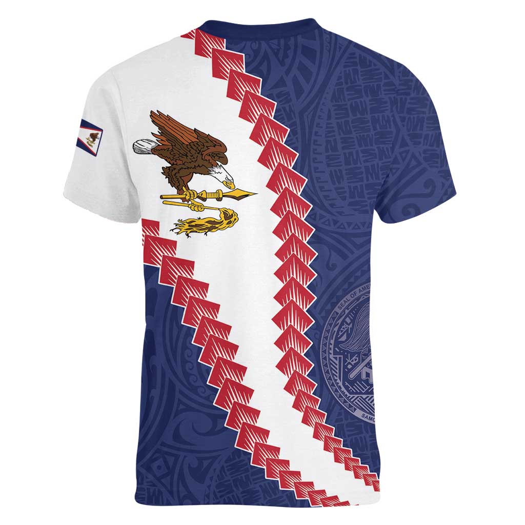 American Samoa Eagle Women V-Neck T-Shirt Polynesian Tribal Pattern Curve Style