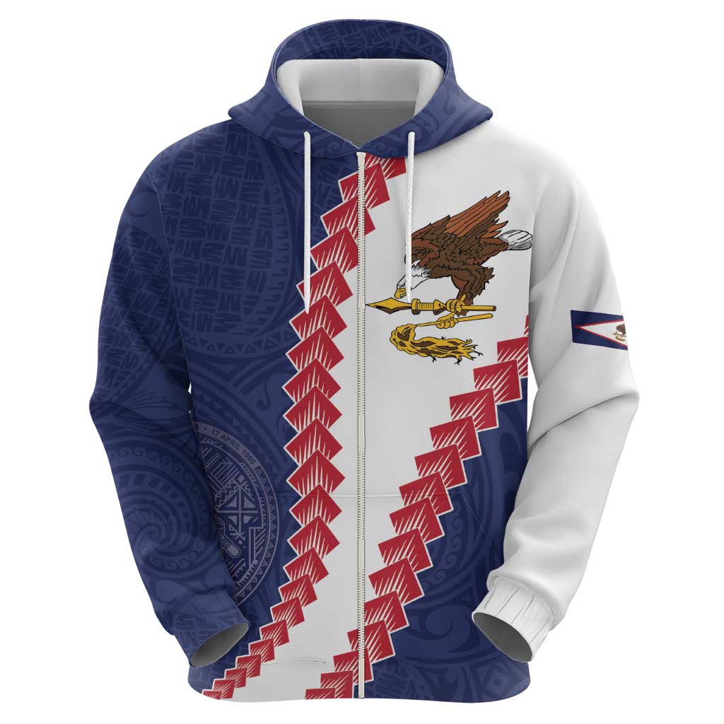 American Samoa Eagle Zip Hoodie Polynesian Tribal Pattern Curve Style