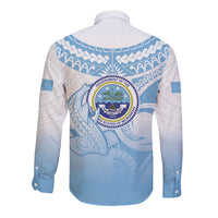 Micronesia Constitution Day Long Sleeve Button Shirt Polynesian Tribal Tattoo Simple Style