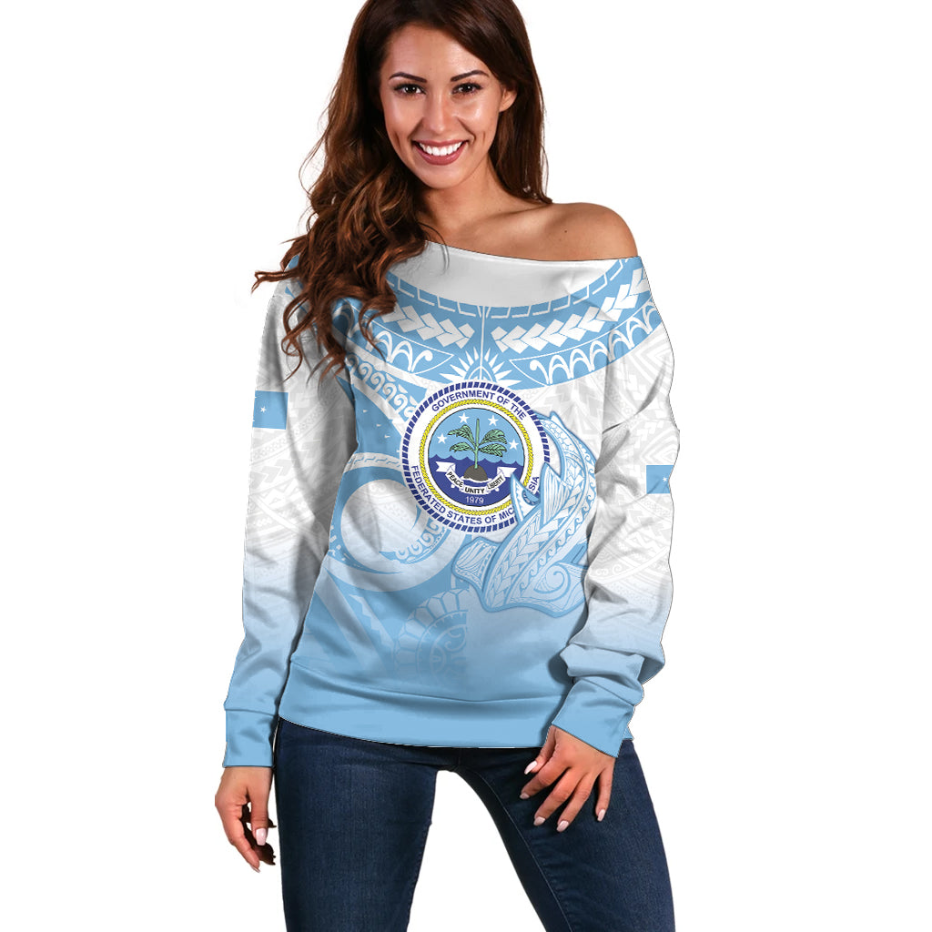 Micronesia Constitution Day Off Shoulder Sweater Polynesian Tribal Tattoo Simple Style