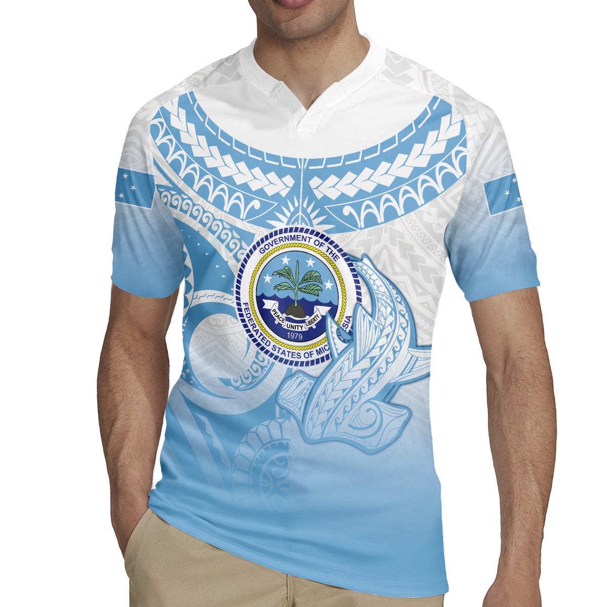 Micronesia Constitution Day Rugby Jersey Polynesian Tribal Tattoo Simple Style