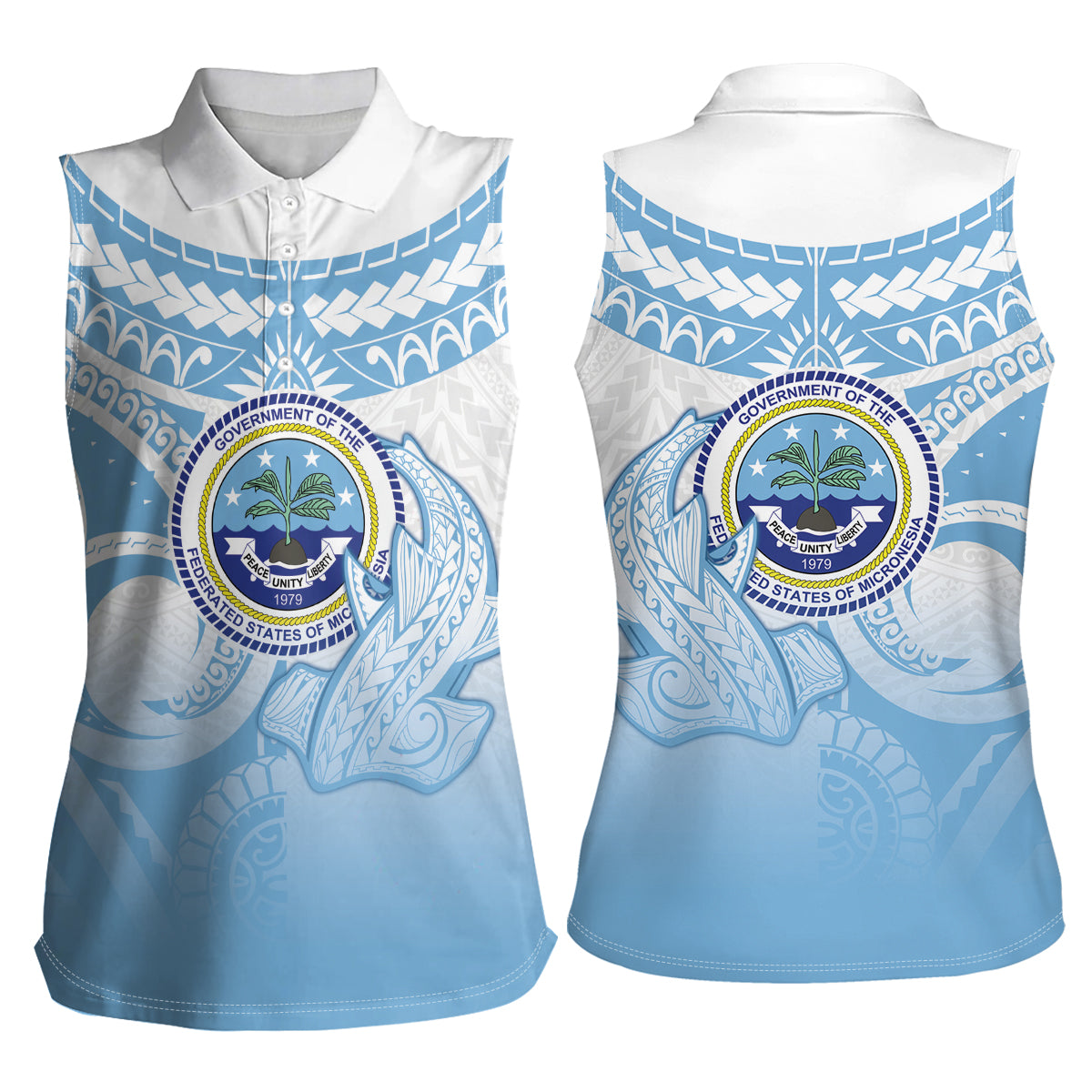Micronesia Constitution Day Women Sleeveless Polo Shirt Polynesian Tribal Tattoo Simple Style