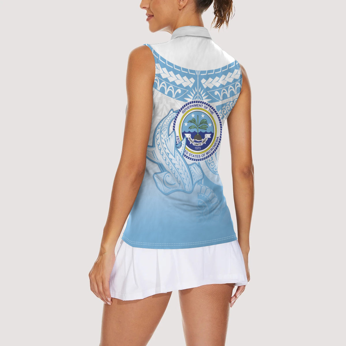 Micronesia Constitution Day Women Sleeveless Polo Shirt Polynesian Tribal Tattoo Simple Style