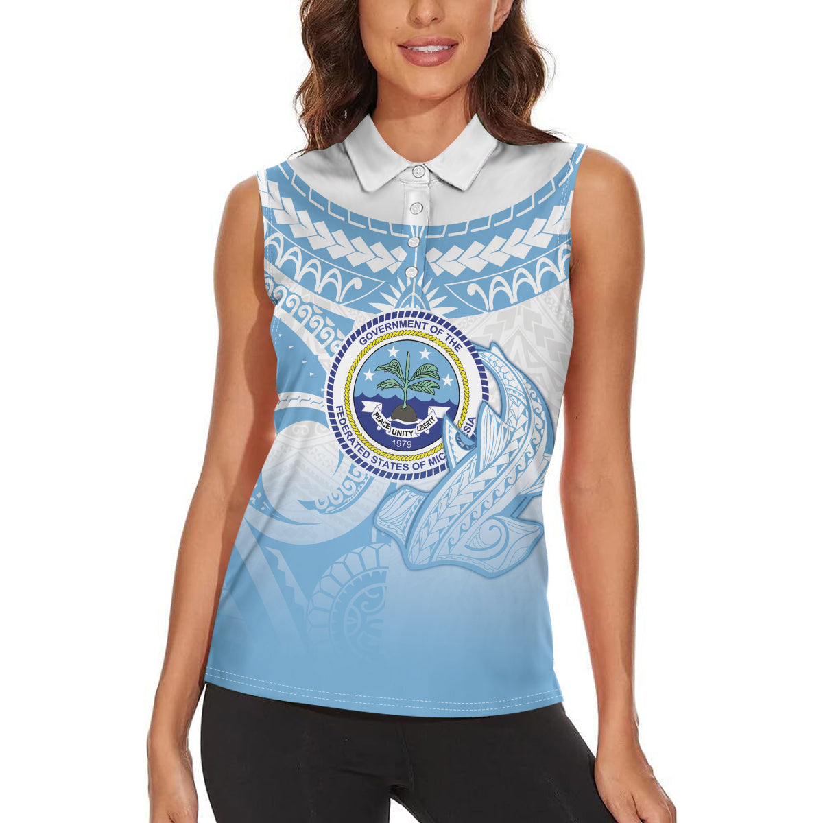 Micronesia Constitution Day Women Sleeveless Polo Shirt Polynesian Tribal Tattoo Simple Style