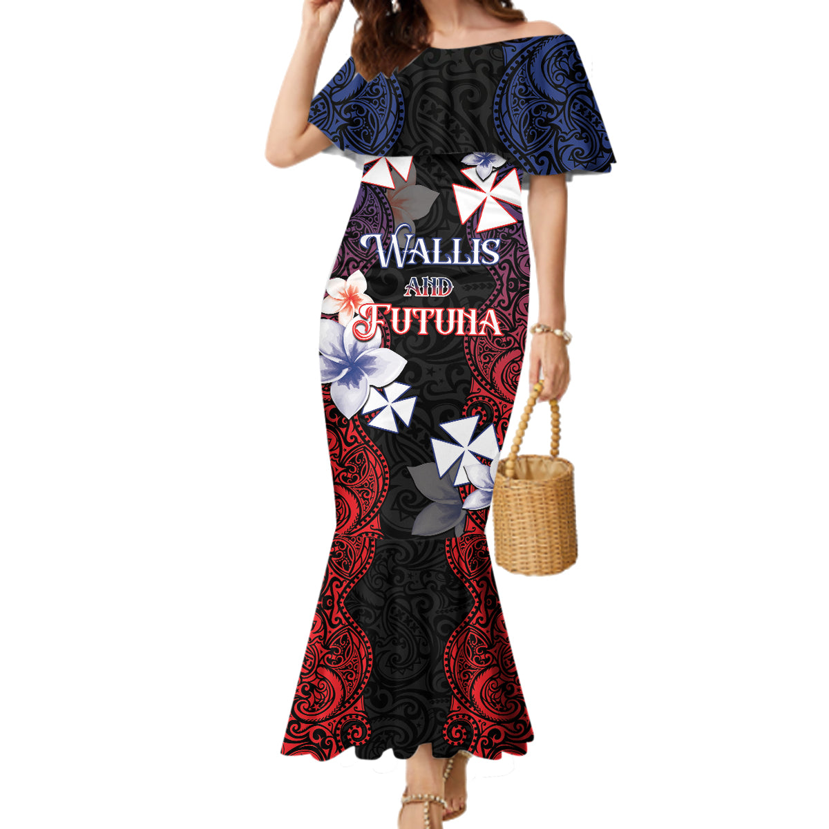 Wallis and Futuna Uvea Family Matching Mermaid Dress and Hawaiian Shirt Victory Day With Frangipani