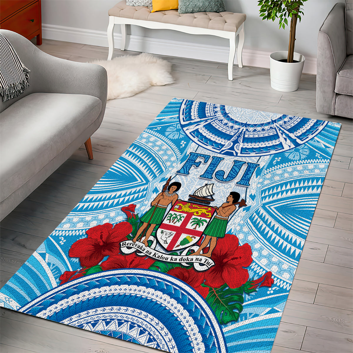 Fiji Ratu Sir Lala Sukuna Day Area Rug Hibiscus Tapa Pattern
