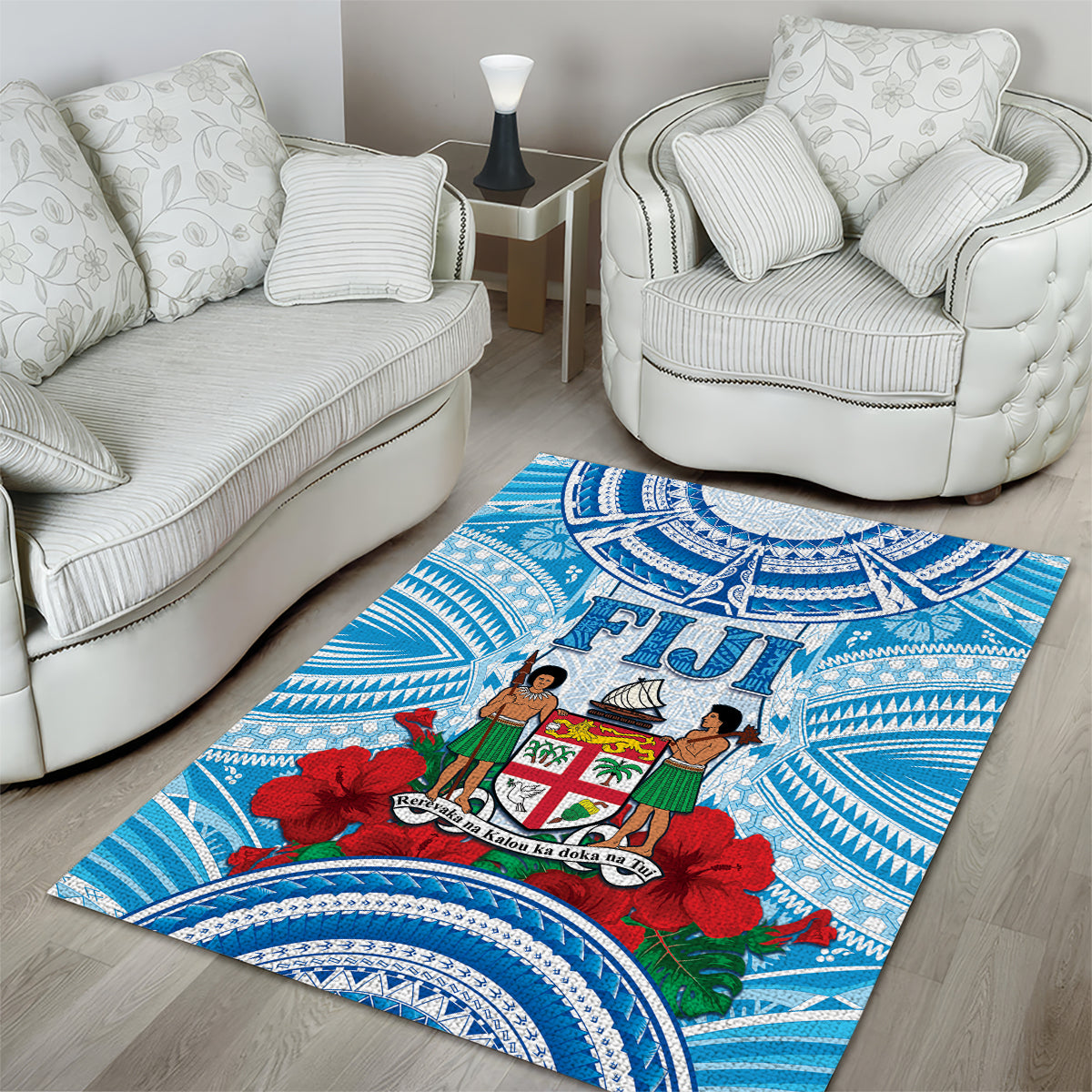 Fiji Ratu Sir Lala Sukuna Day Area Rug Hibiscus Tapa Pattern