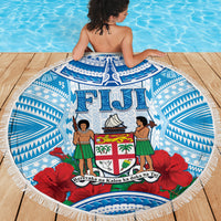 Fiji Ratu Sir Lala Sukuna Day Beach Blanket Hibiscus Tapa Pattern