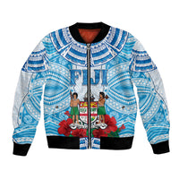 Personalised Fiji Ratu Sir Lala Sukuna Day Bomber Jacket Hibiscus Tapa Pattern