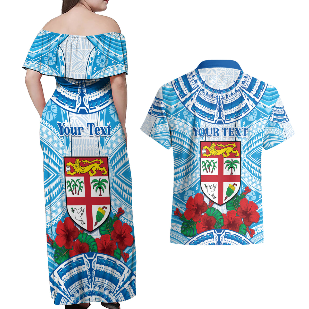 Personalised Fiji Ratu Sir Lala Sukuna Day Couples Matching Off Shoulder Maxi Dress and Hawaiian Shirt Hibiscus Tapa Pattern LT05 - Polynesian Pride
