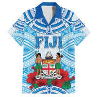 Personalised Fiji Ratu Sir Lala Sukuna Day Family Matching Puletasi and Hawaiian Shirt Hibiscus Tapa Pattern LT05 Dad's Shirt - Short Sleeve Blue - Polynesian Pride