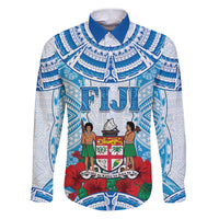 Personalised Fiji Ratu Sir Lala Sukuna Day Family Matching Puletasi and Hawaiian Shirt Hibiscus Tapa Pattern LT05 Dad's Shirt - Long Sleeve Blue - Polynesian Pride