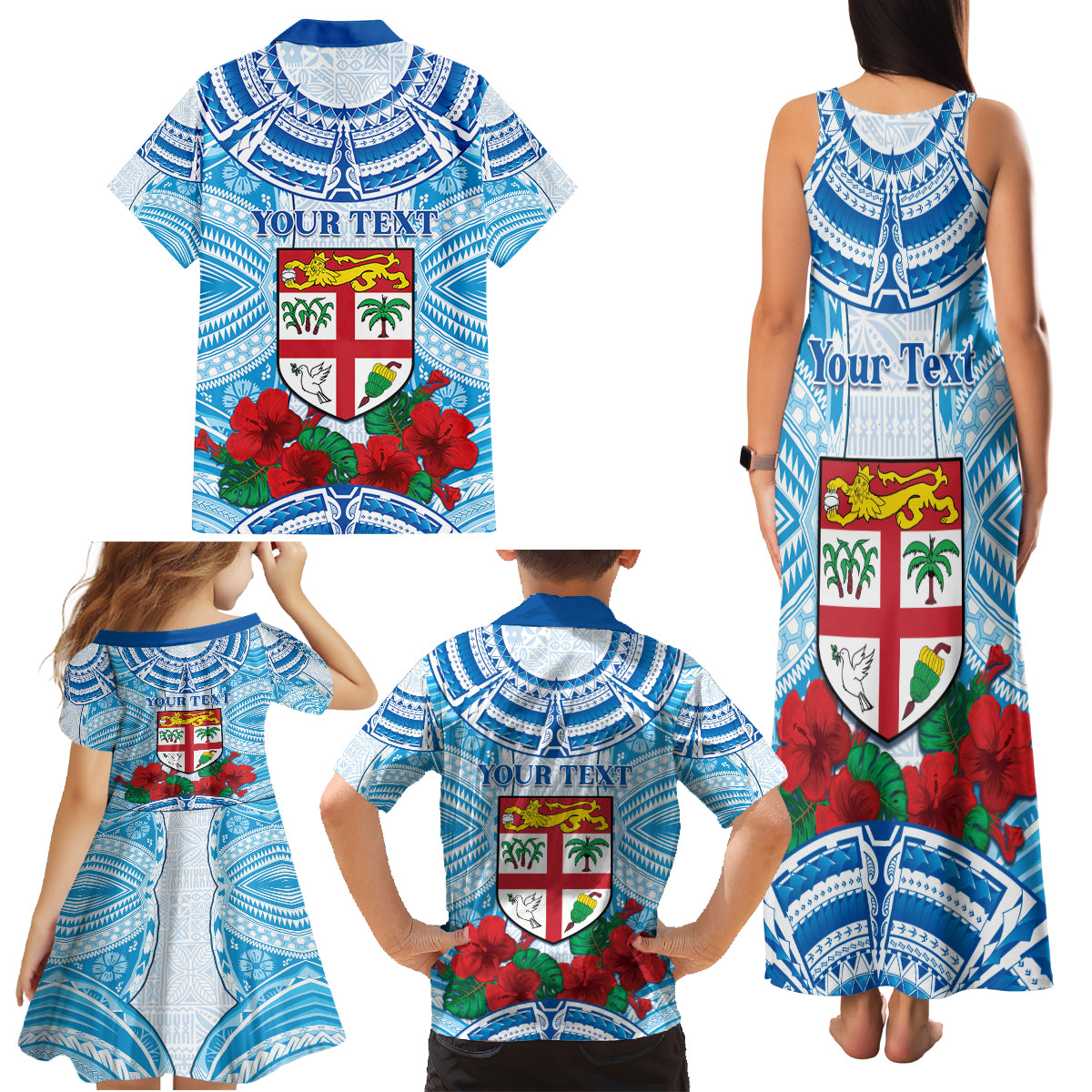 Personalised Fiji Ratu Sir Lala Sukuna Day Family Matching Tank Maxi Dress and Hawaiian Shirt Hibiscus Tapa Pattern