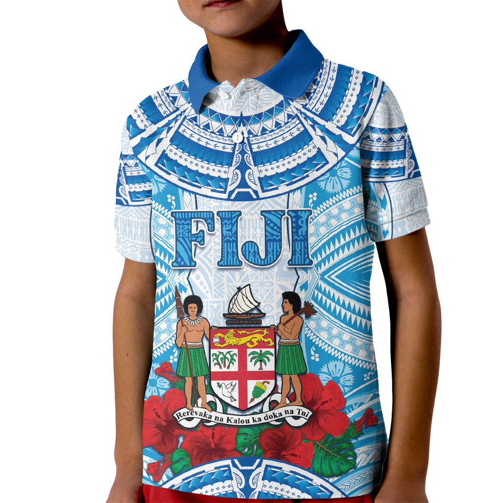 Personalised Fiji Ratu Sir Lala Sukuna Day Kid Polo Shirt Hibiscus Tapa Pattern