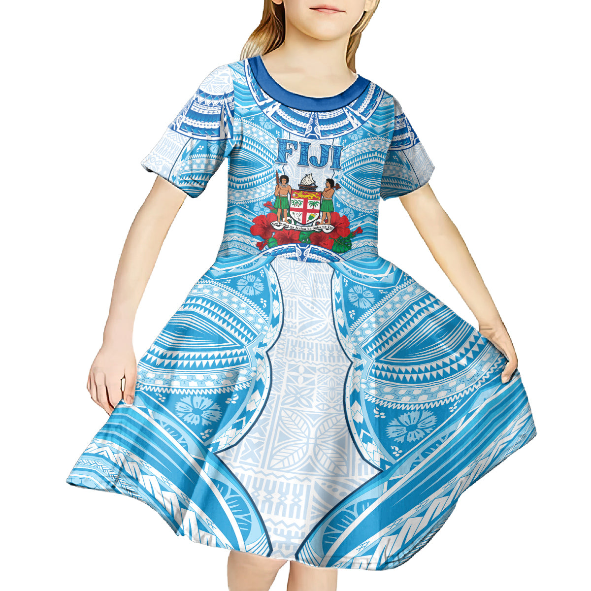 Personalised Fiji Ratu Sir Lala Sukuna Day Kid Short Sleeve Dress Hibiscus Tapa Pattern