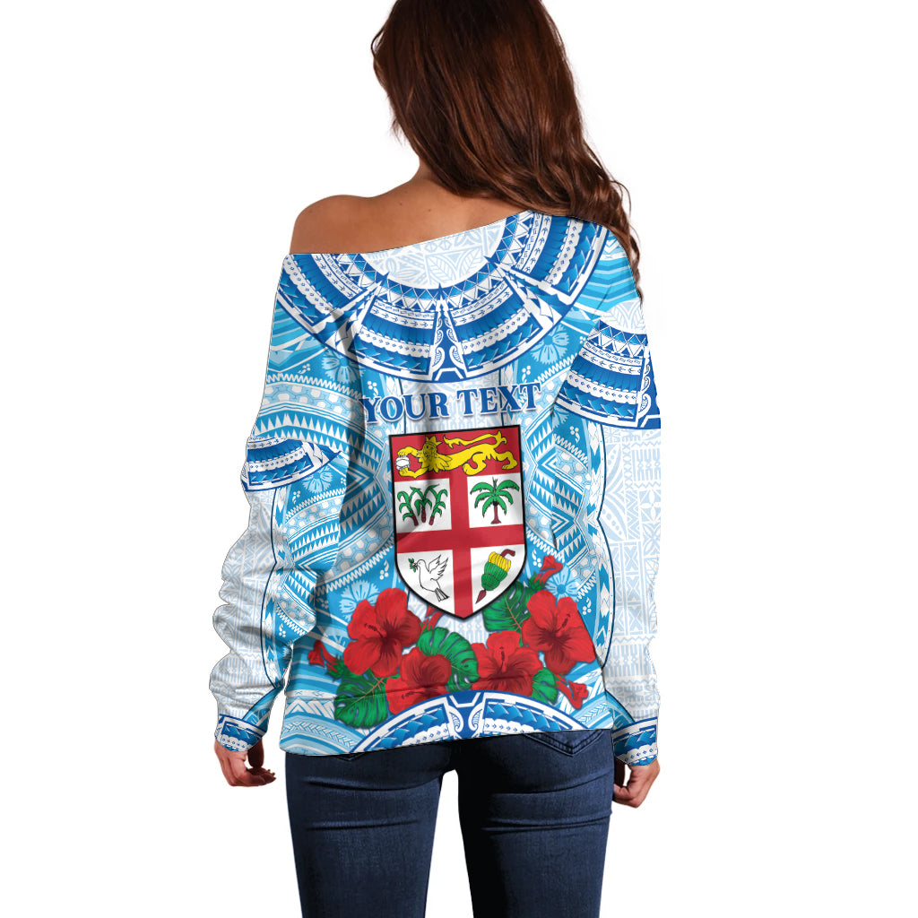 Personalised Fiji Ratu Sir Lala Sukuna Day Off Shoulder Sweater Hibiscus Tapa Pattern LT05 - Polynesian Pride