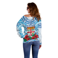 Personalised Fiji Ratu Sir Lala Sukuna Day Off Shoulder Sweater Hibiscus Tapa Pattern LT05 - Polynesian Pride