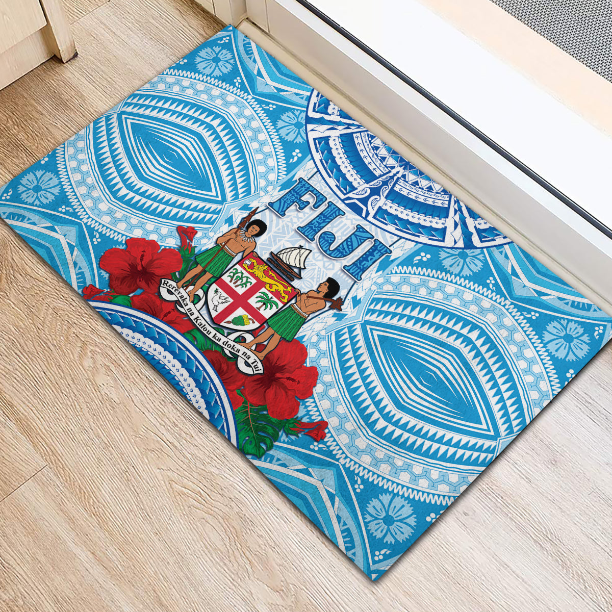 Fiji Ratu Sir Lala Sukuna Day Rubber Doormat Hibiscus Tapa Pattern