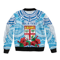 Personalised Fiji Ratu Sir Lala Sukuna Day Sleeve Zip Bomber Jacket Hibiscus Tapa Pattern