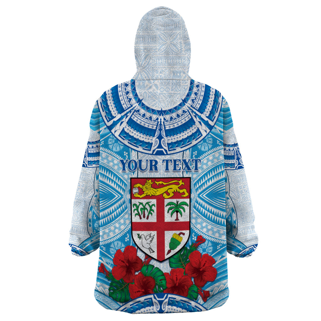 Personalised Fiji Ratu Sir Lala Sukuna Day Wearable Blanket Hoodie Hibiscus Tapa Pattern