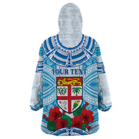 Personalised Fiji Ratu Sir Lala Sukuna Day Wearable Blanket Hoodie Hibiscus Tapa Pattern