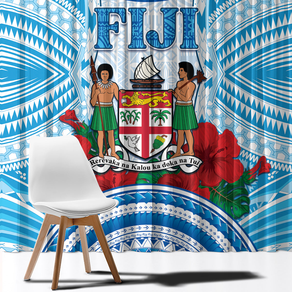 Fiji Ratu Sir Lala Sukuna Day Window Curtain Hibiscus Tapa Pattern