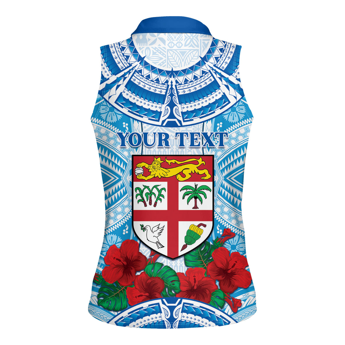 Personalised Fiji Ratu Sir Lala Sukuna Day Women Sleeveless Polo Shirt Hibiscus Tapa Pattern
