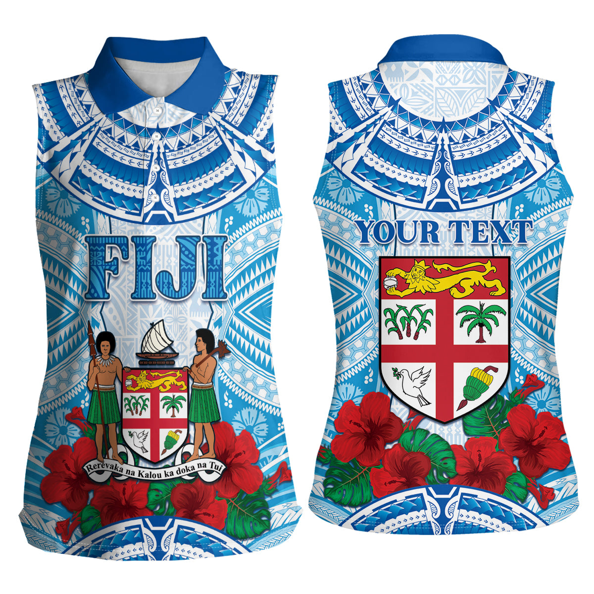 Personalised Fiji Ratu Sir Lala Sukuna Day Women Sleeveless Polo Shirt Hibiscus Tapa Pattern