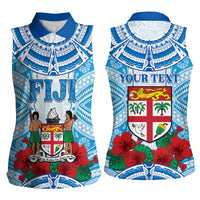 Personalised Fiji Ratu Sir Lala Sukuna Day Women Sleeveless Polo Shirt Hibiscus Tapa Pattern