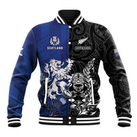 New Zealand And Scotland Rugby Custom Baseball Jacket Maori Tiki With Thistle Together