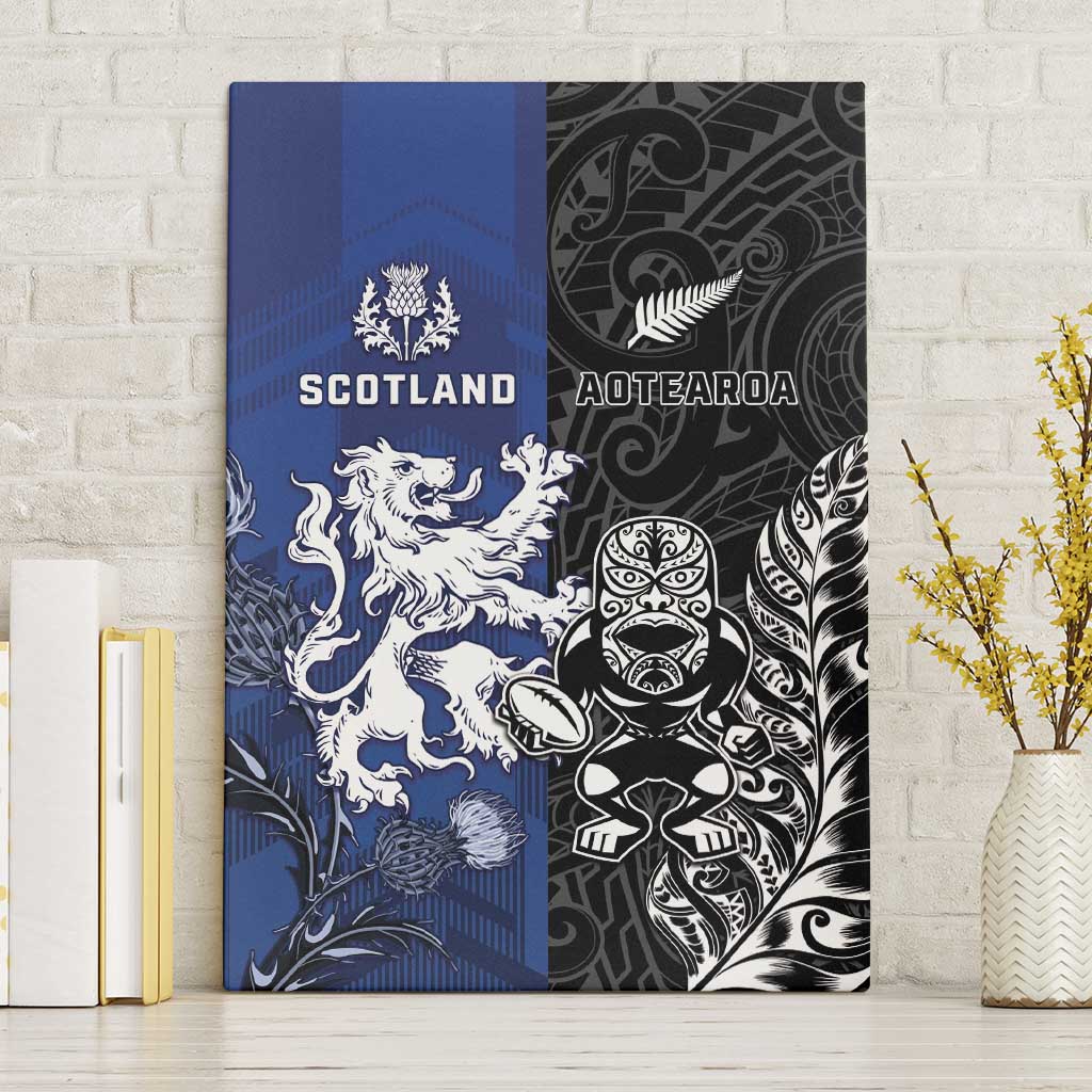 New Zealand And Scotland Rugby Canvas Wall Art Maori Tiki With Thistle Together