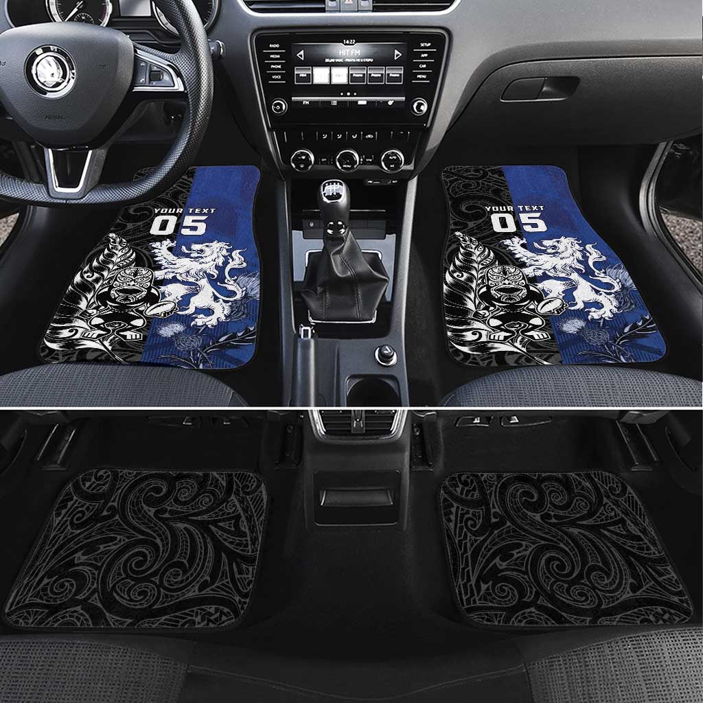 New Zealand And Scotland Rugby Car Mats Maori Tiki With Thistle Together
