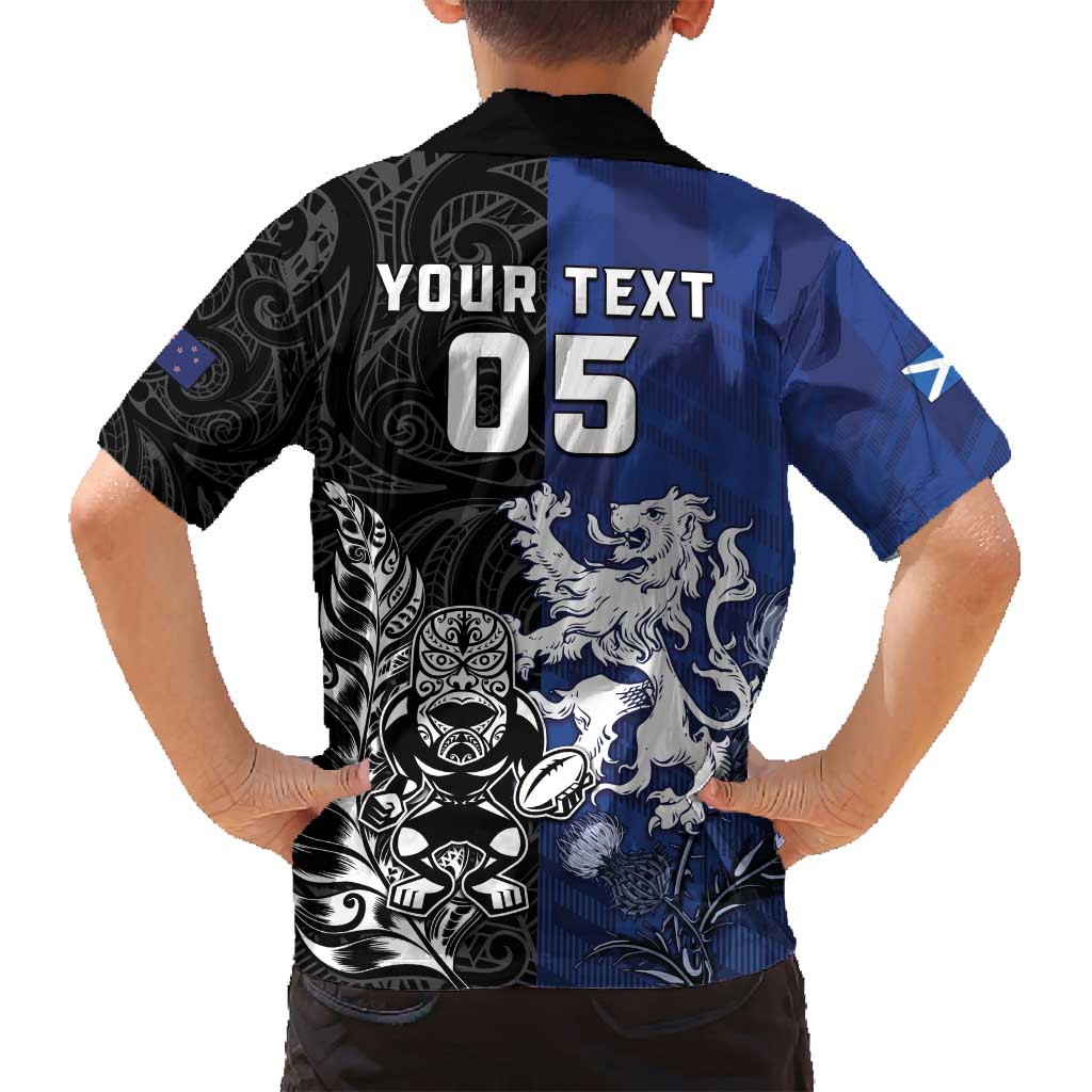 New Zealand And Scotland Rugby Custom Family Matching Tank Maxi Dress and Hawaiian Shirt Maori Tiki With Thistle Together