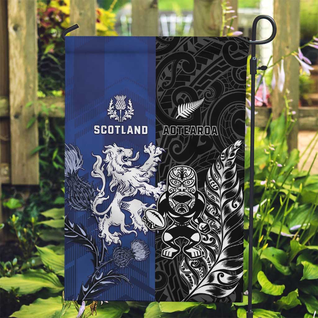 New Zealand And Scotland Rugby Garden Flag Maori Tiki With Thistle Together