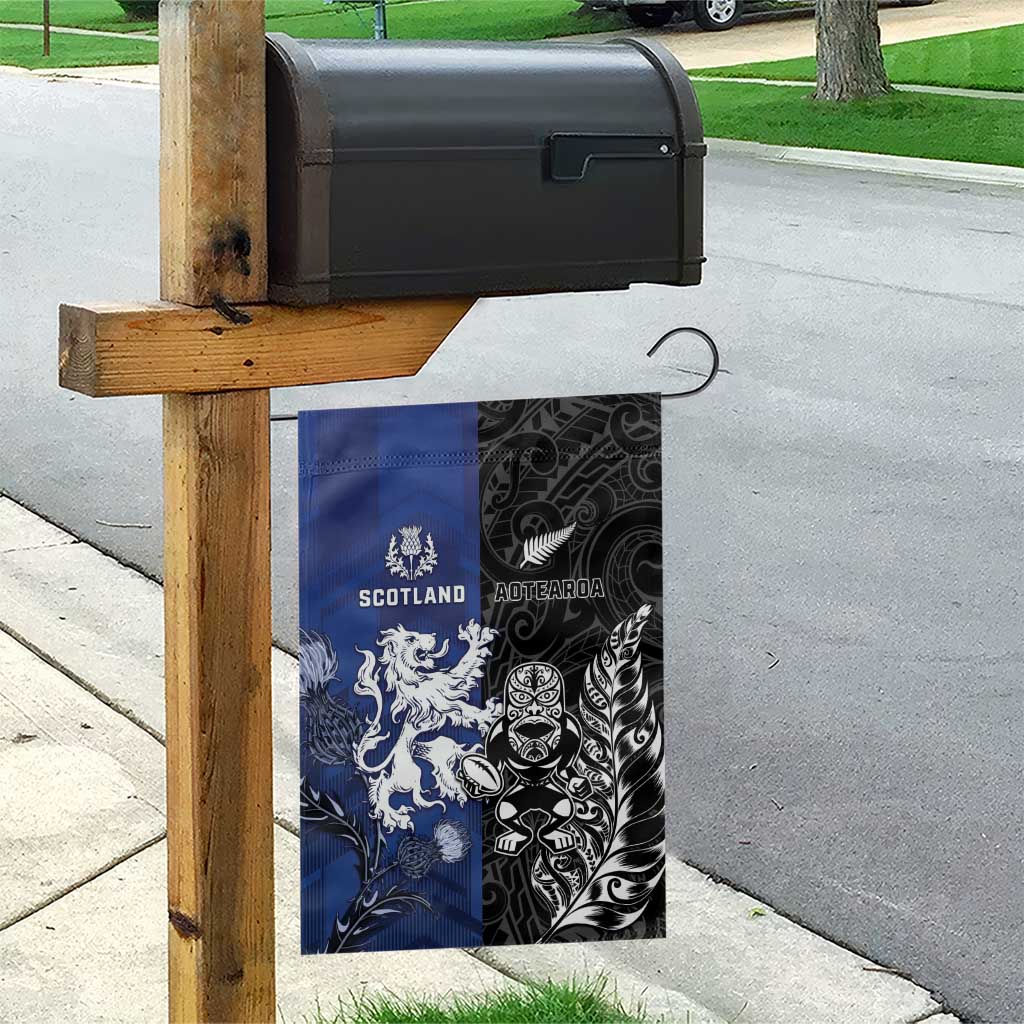 New Zealand And Scotland Rugby Garden Flag Maori Tiki With Thistle Together