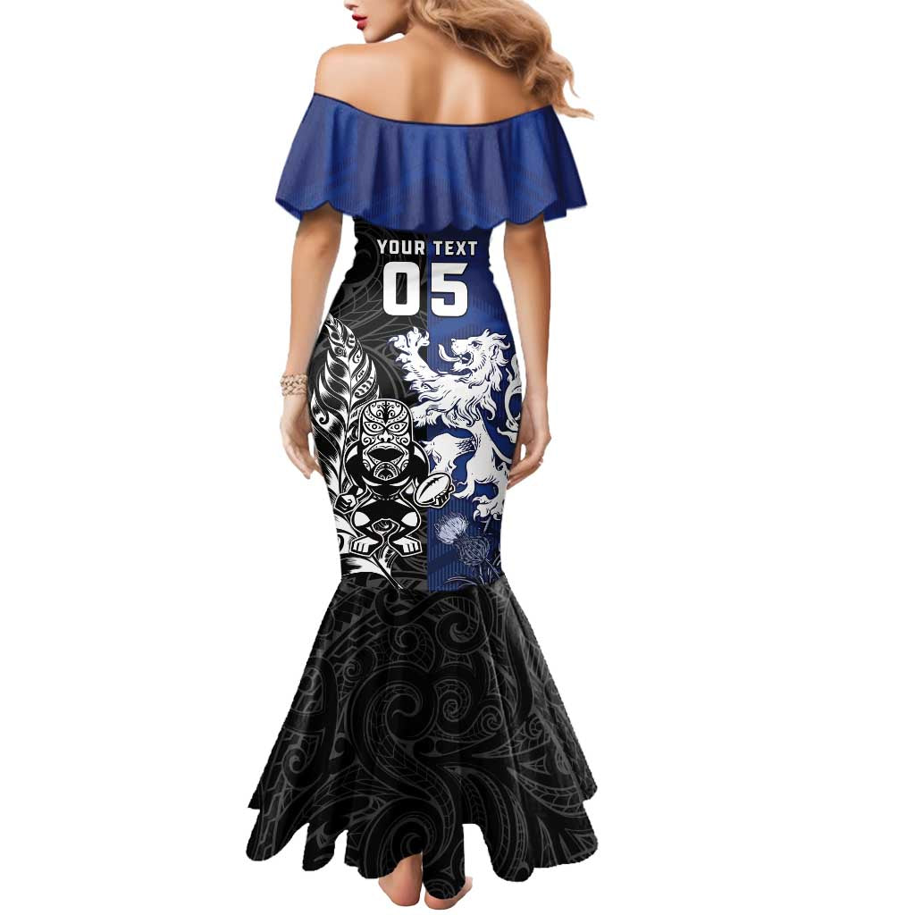 New Zealand And Scotland Rugby Custom Mermaid Dress Maori Tiki With Thistle Together