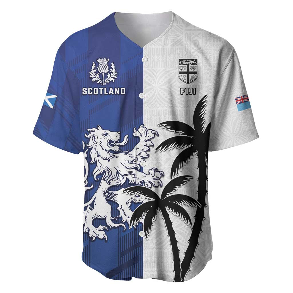 Fiji And Scotland Rugby Custom Baseball Jersey Fijian Palm Tree With Thistle Together