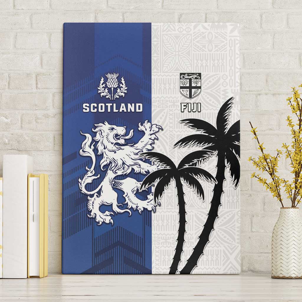 Fiji And Scotland Rugby Canvas Wall Art Fijian Palm Tree With Thistle Together