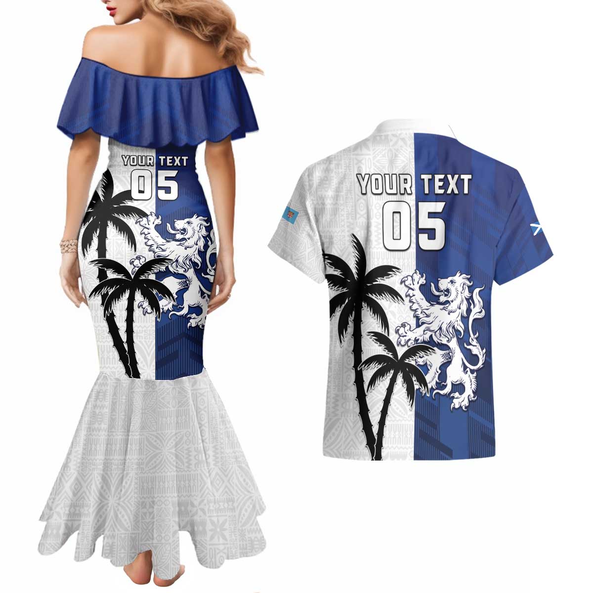 Fiji And Scotland Rugby Custom Couples Matching Mermaid Dress and Hawaiian Shirt Fijian Palm Tree With Thistle Together