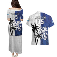 Fiji And Scotland Rugby Custom Couples Matching Puletasi and Hawaiian Shirt Fijian Palm Tree With Thistle Together